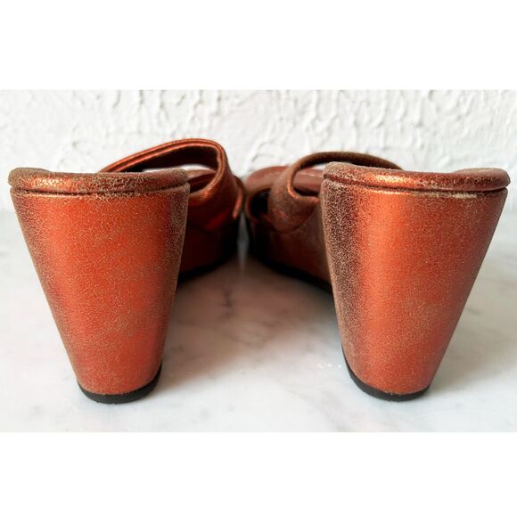 Donald J Pliner Vivi Metallic Orange Leather Slip On Wedge Sandal - Women's 5.5M - Picture 6 of 10